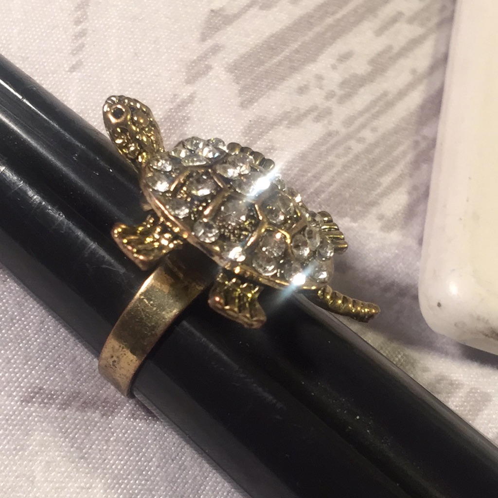 Rhinestone Turtle Adjustable Ring